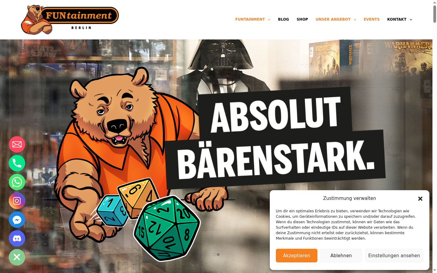 Screenshot des Einwilligungsbanners vor jeglicher Interaktion