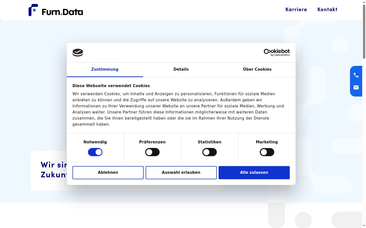 Screenshot del banner di consenso mostrato prima di qualsiasi interazione