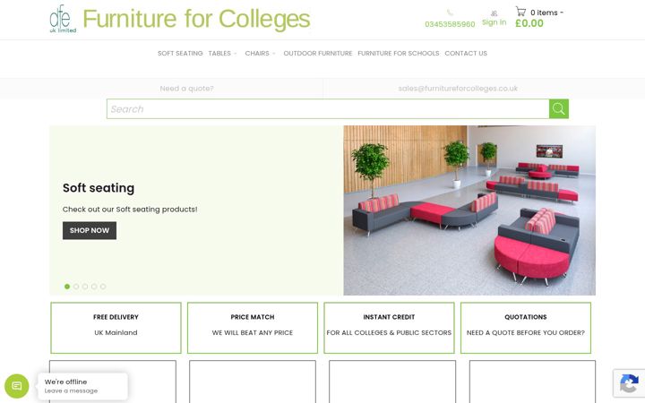 Screenshot ta' furnitureforcolleges.co.uk