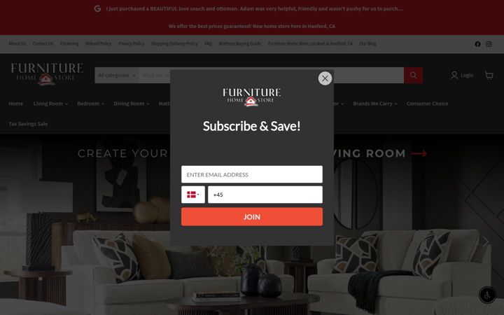 Screenshot of furniturehomestorehanford.com