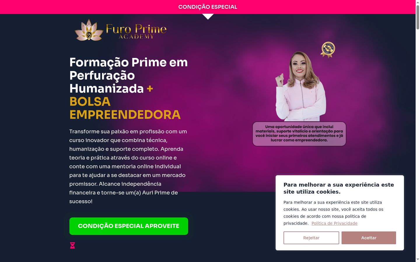 Captura de ecrã do banner de consentimento apresentado antes de qualquer interação