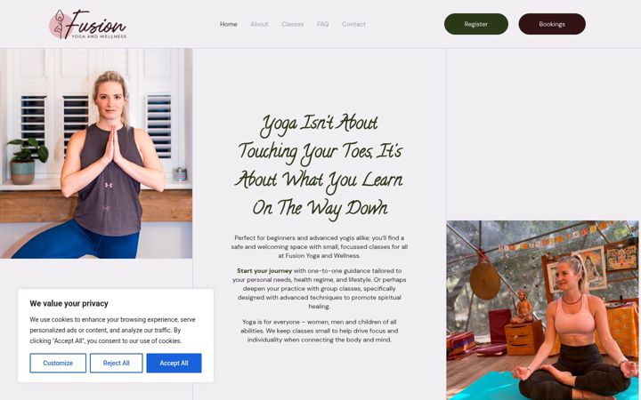 Screenshot of fusionyogaandwellness.co.uk