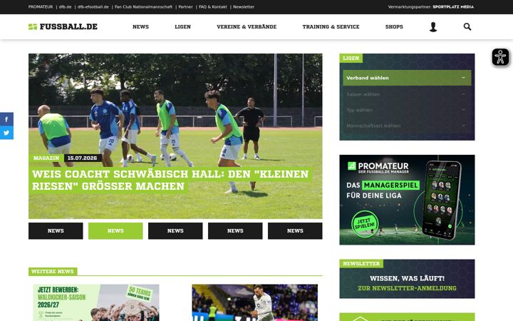 Kuvakaappaus sivustosta fussball.de