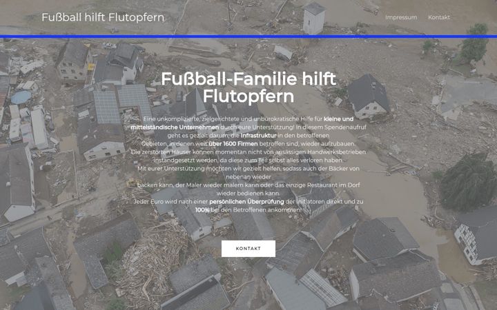 Posnetek zaslona fussballhilftflutopfern.de