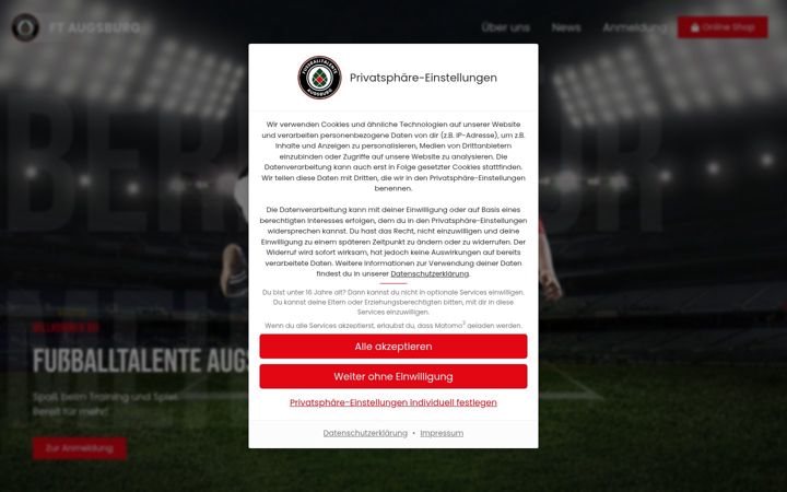 Posnetek zaslona fussballtalente-augsburg.de