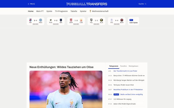 Screenshot of fussballtransfers.com