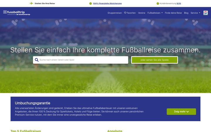 Screenshot of fussballtrip.de