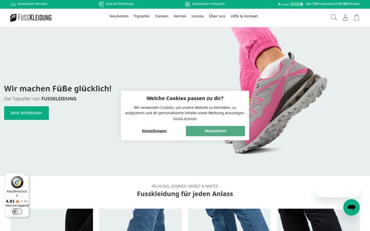 Screenshot stránky fusskleidung.de