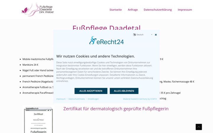 Screenshot di fusspflege-daadetal.de
