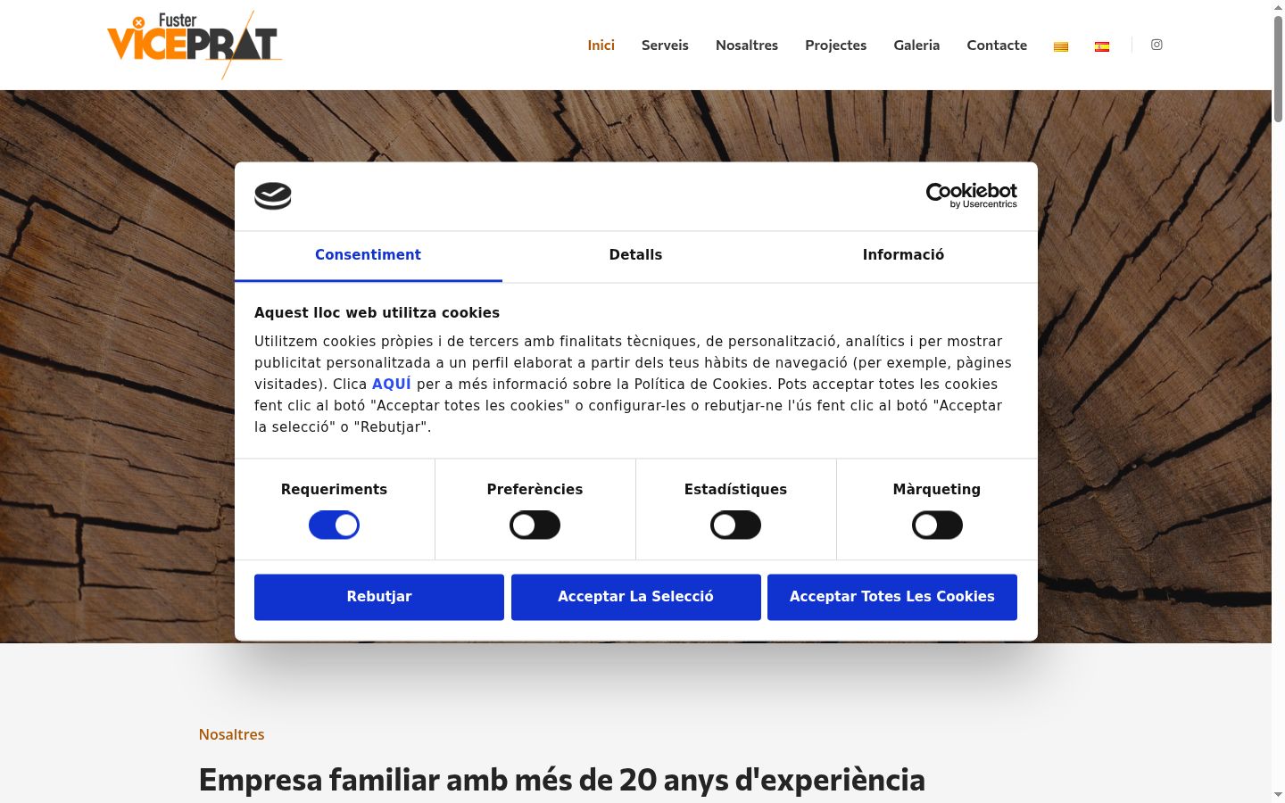 Screenshot del banner di consenso mostrato prima di qualsiasi interazione