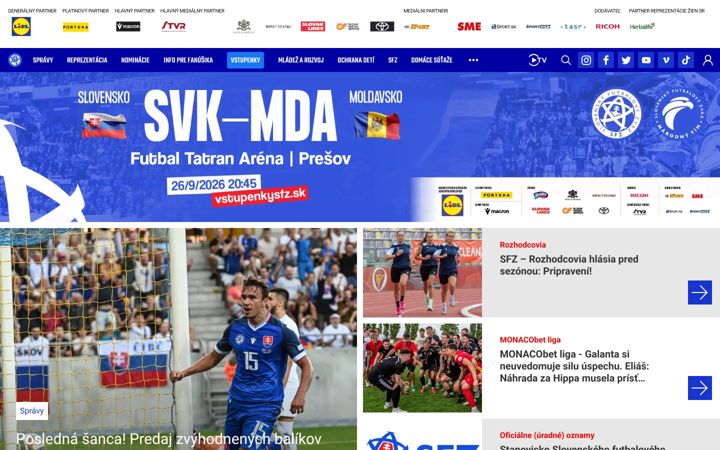 Screenshot of futbalsfz.sk