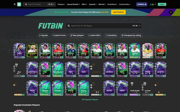 Snímek obrazovky futbin.com