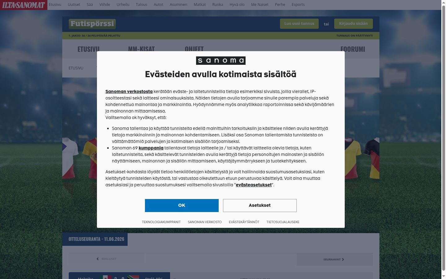 Snimka zaslona bannera za privolu prikazanog prije bilo kakve interakcije