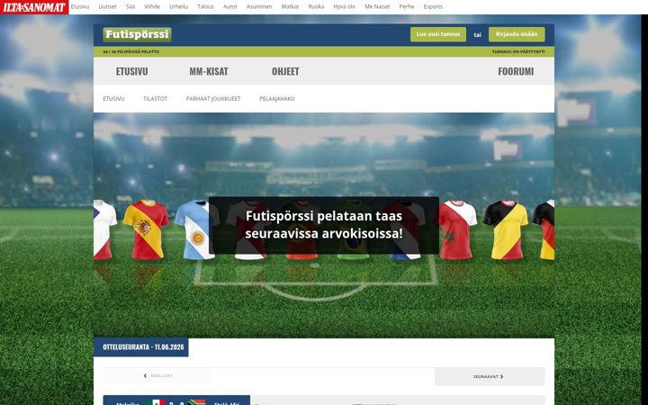 Snimka zaslona za futisporssi.fi