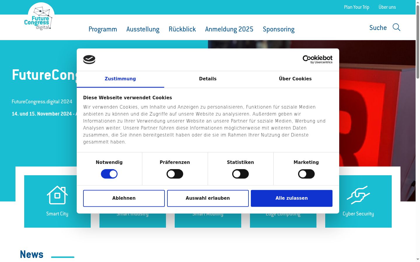 Screenshot of the consent banner shown before any interaction