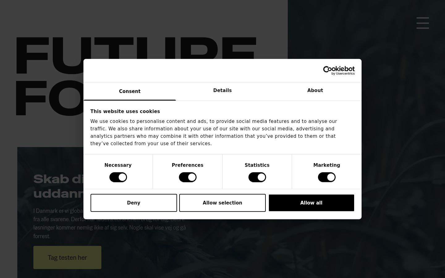 Screenshot del banner di consenso mostrato prima di qualsiasi interazione