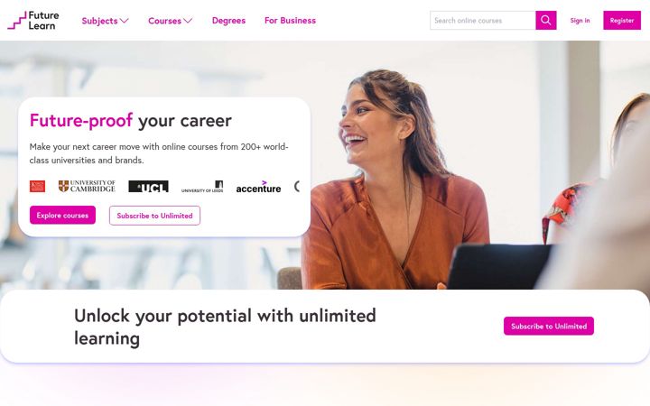 Snímek obrazovky futurelearn.com