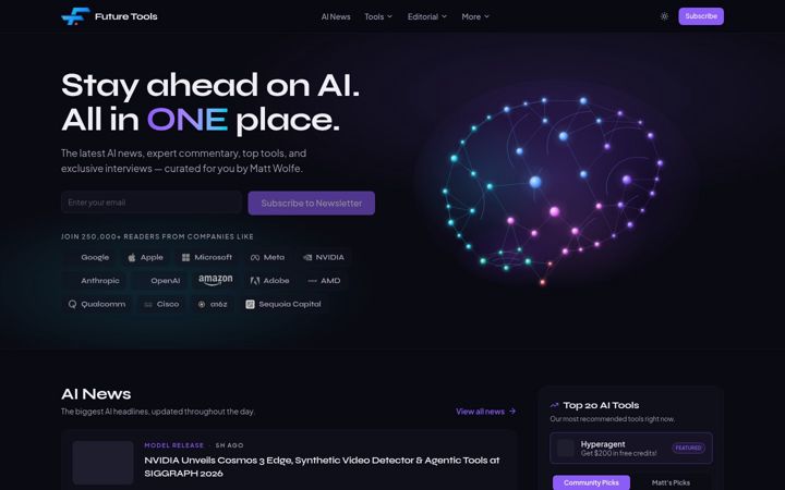 Captura de ecrã de futuretools.io