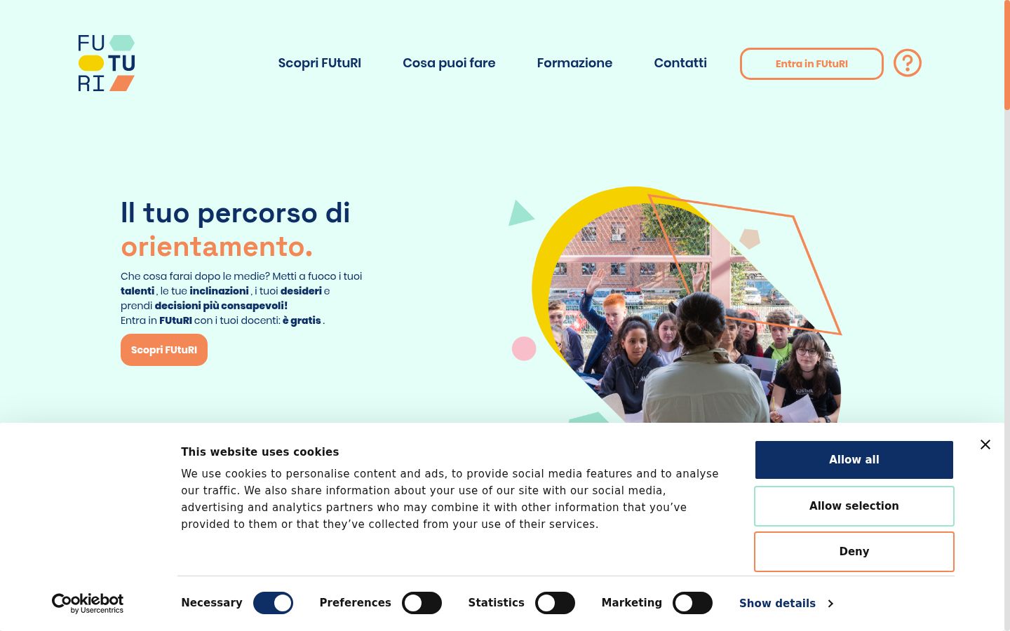 Screenshot del banner di consenso mostrato prima di qualsiasi interazione