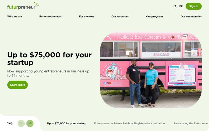 Screenshot of futurpreneur.ca