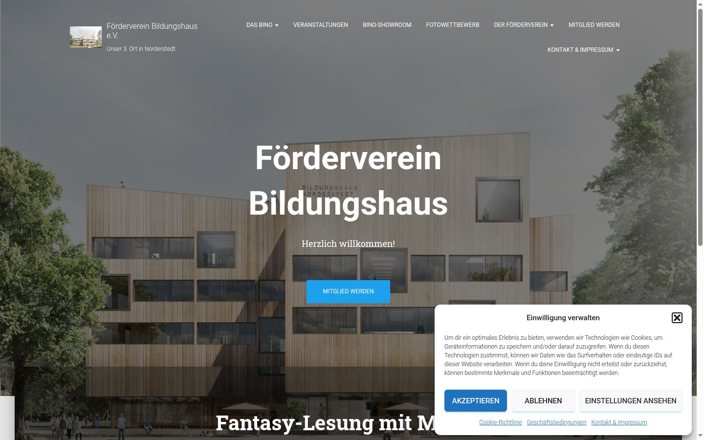 Screenshot des Einwilligungsbanners vor jeglicher Interaktion
