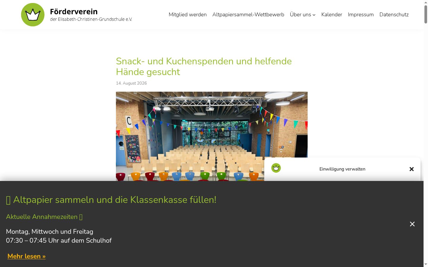 Screenshot des Einwilligungsbanners vor jeglicher Interaktion