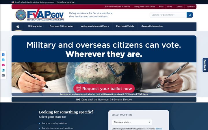Screenshot of fvap.gov