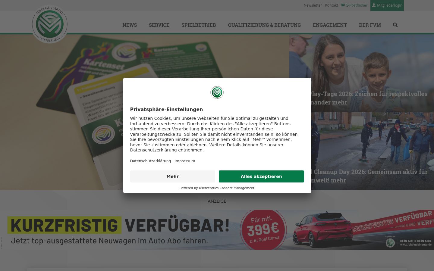 Captura de ecrã do banner de consentimento apresentado antes de qualquer interação