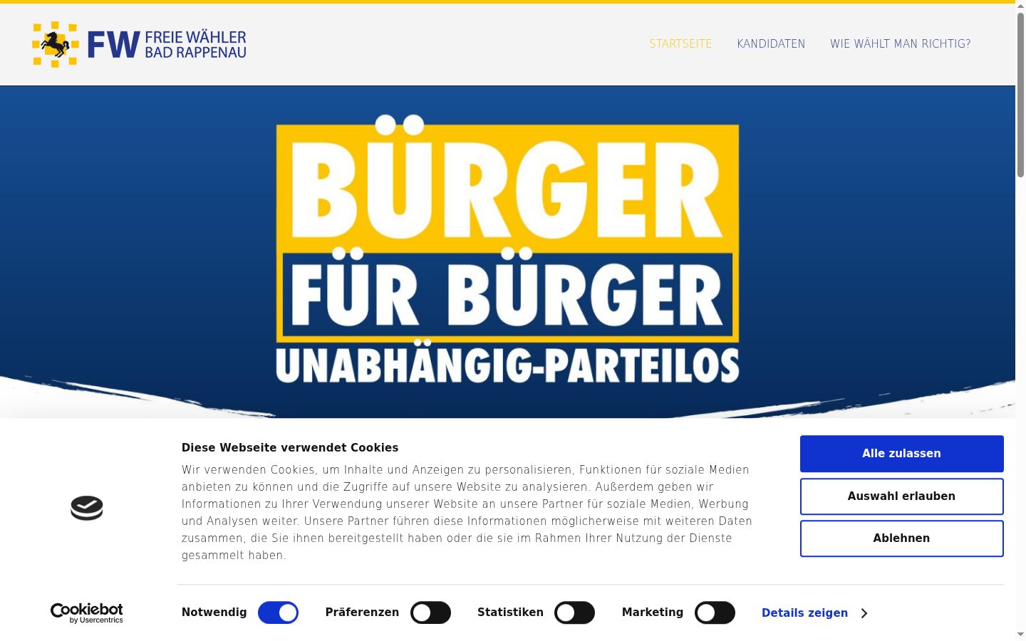 Screenshot del banner di consenso mostrato prima di qualsiasi interazione