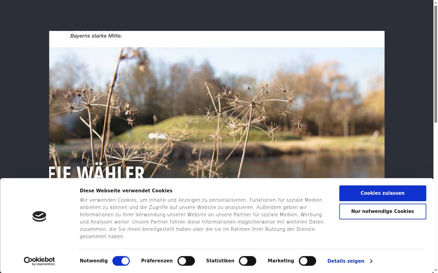 Screenshot des Einwilligungsbanners vor jeglicher Interaktion