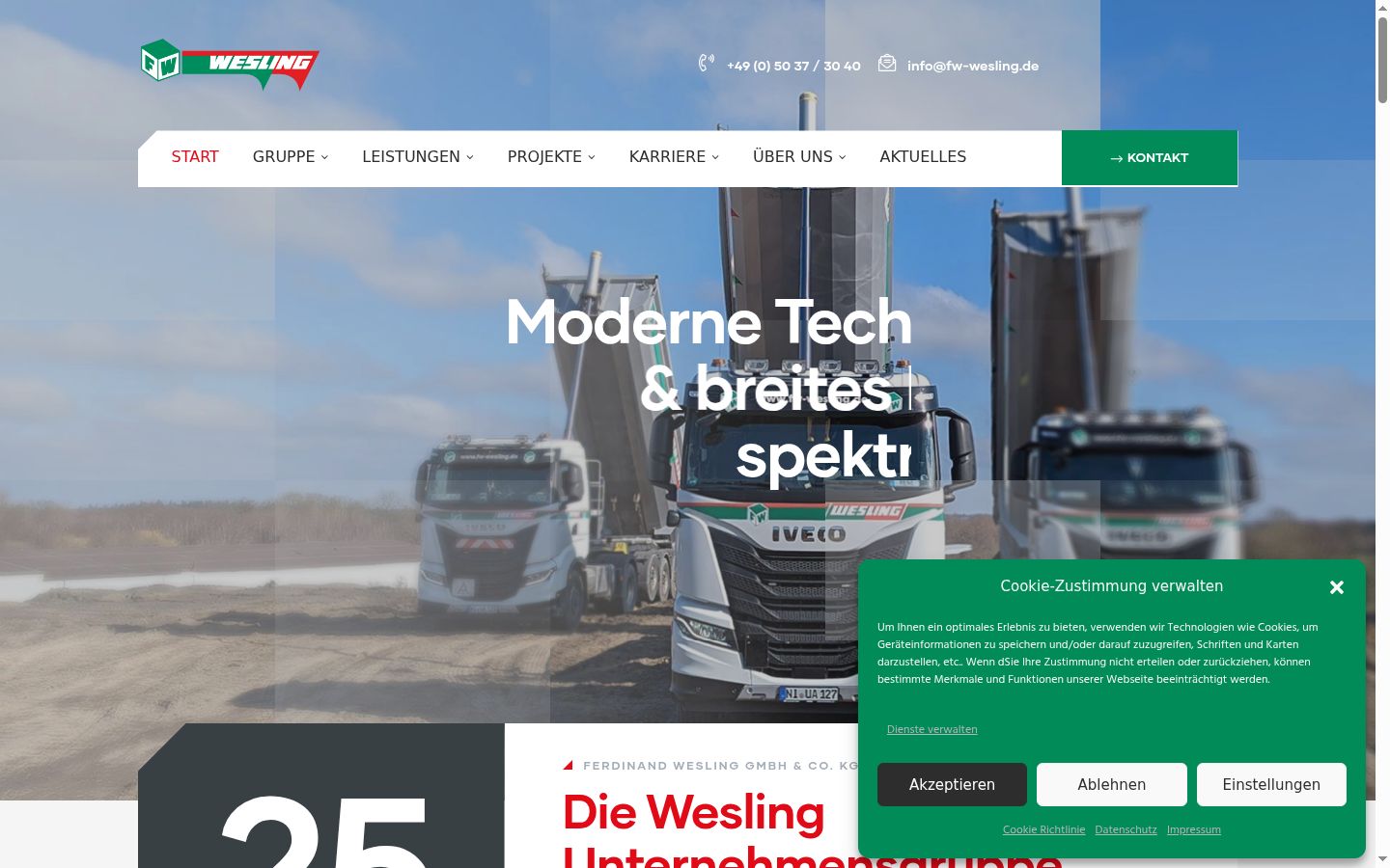 Screenshot des Einwilligungsbanners vor jeglicher Interaktion