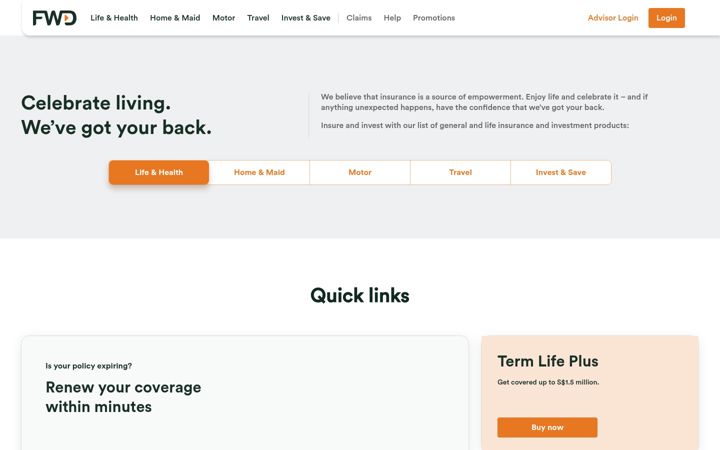Screenshot of fwd.com.sg