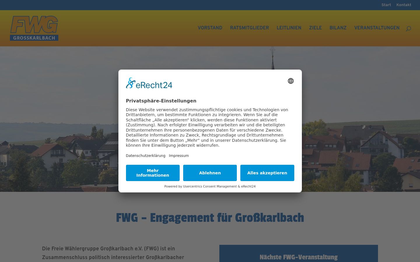 Screenshot del banner di consenso mostrato prima di qualsiasi interazione