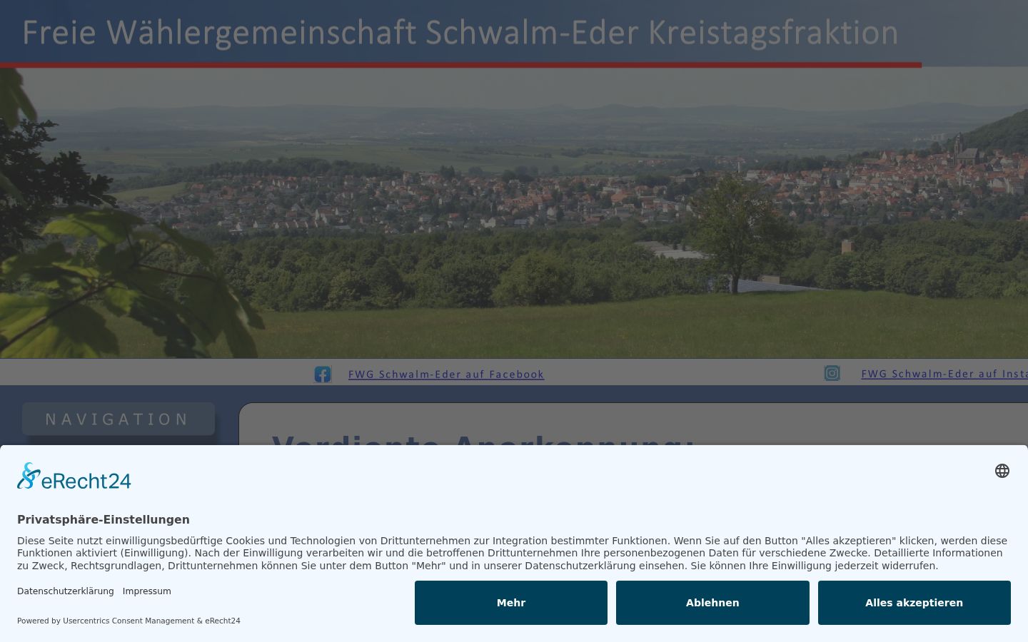 Screenshot del banner di consenso mostrato prima di qualsiasi interazione