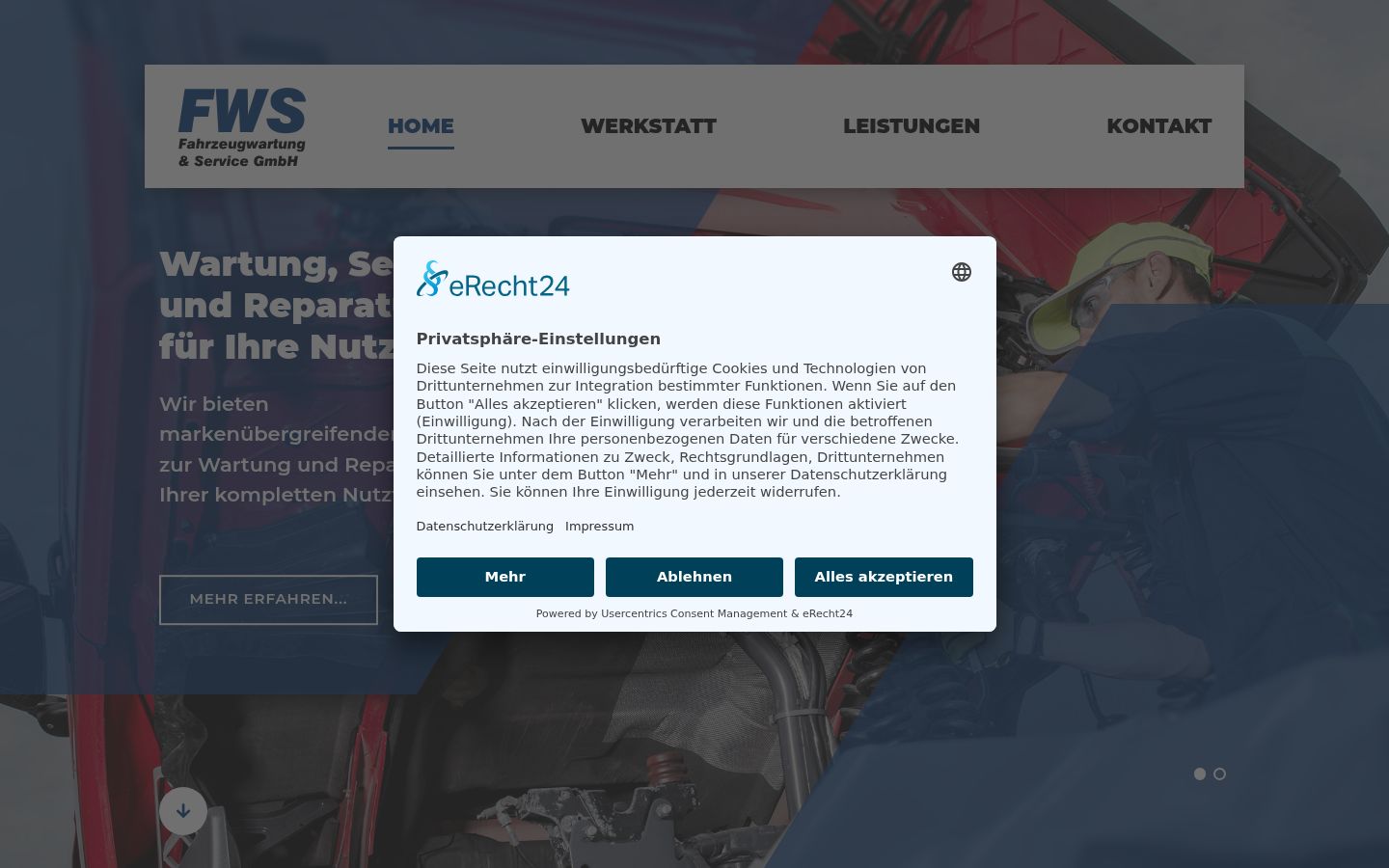 Screenshot des Einwilligungsbanners vor jeglicher Interaktion
