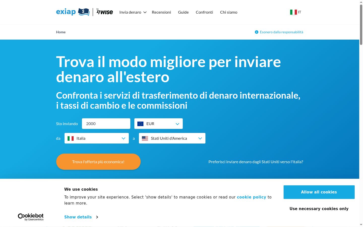 Screenshot del banner di consenso mostrato prima di qualsiasi interazione