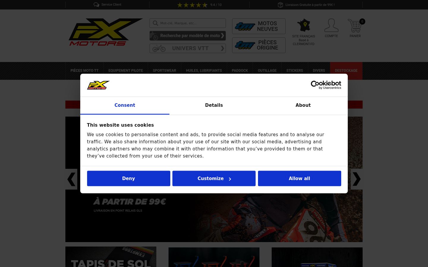 Screenshot del banner di consenso mostrato prima di qualsiasi interazione
