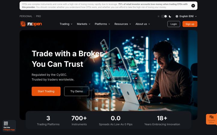 Screenshot of fxopen.com