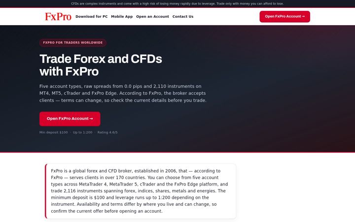 Screenshot of fxpro-broker.com