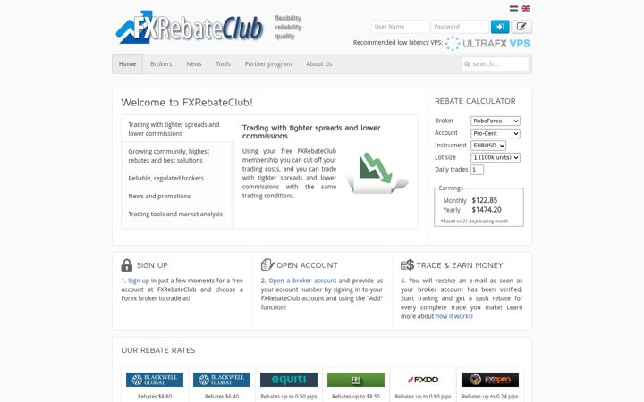 Screenshot of fxrebateclub.com