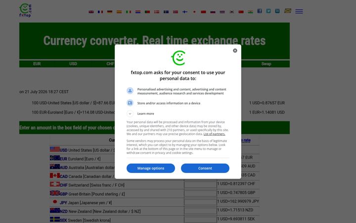 Posnetek zaslona fxtop.com