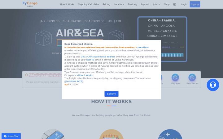 Screenshot of fycargo.com