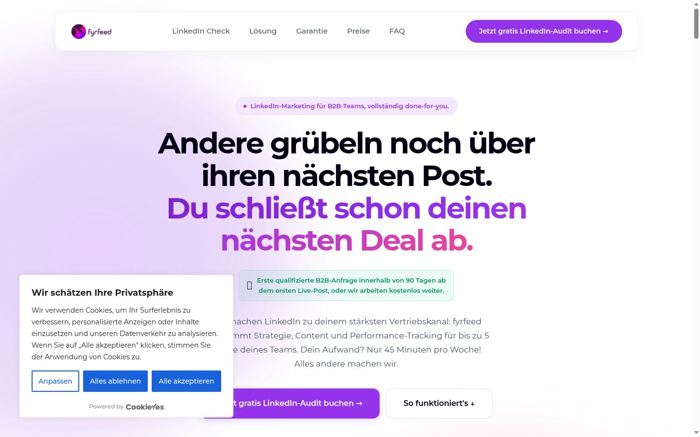 Screenshot del banner di consenso mostrato prima di qualsiasi interazione