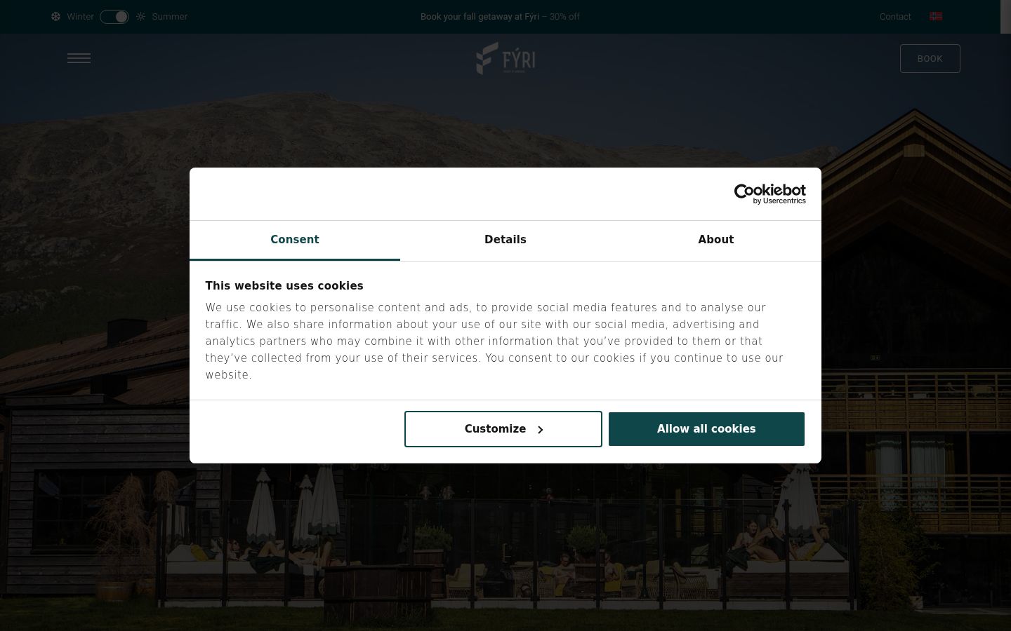 Screenshot del banner di consenso mostrato prima di qualsiasi interazione
