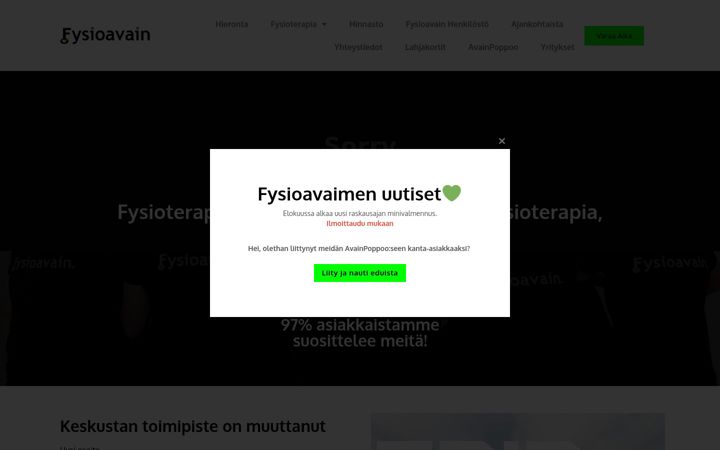 Snimka zaslona za fysioavain.fi