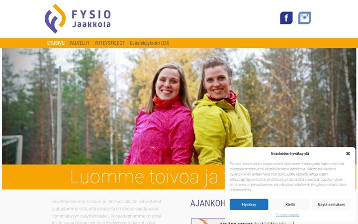 Snimka zaslona za fysiojaakkola.fi