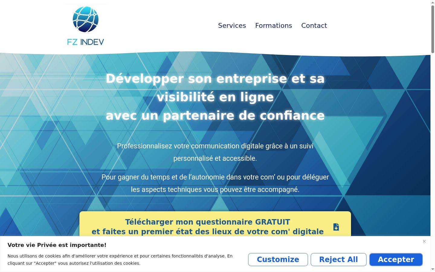 Screenshot del banner di consenso mostrato prima di qualsiasi interazione