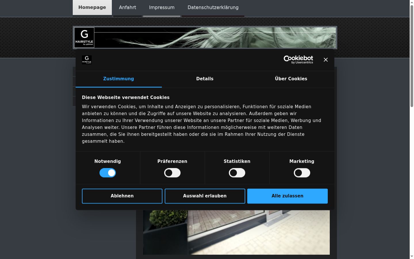 Screenshot del banner di consenso mostrato prima di qualsiasi interazione