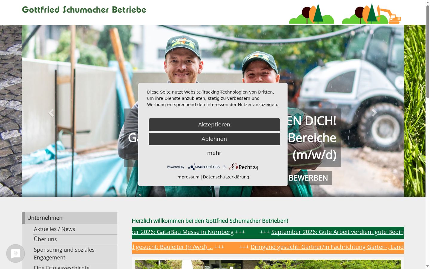 Screenshot des Einwilligungsbanners vor jeglicher Interaktion