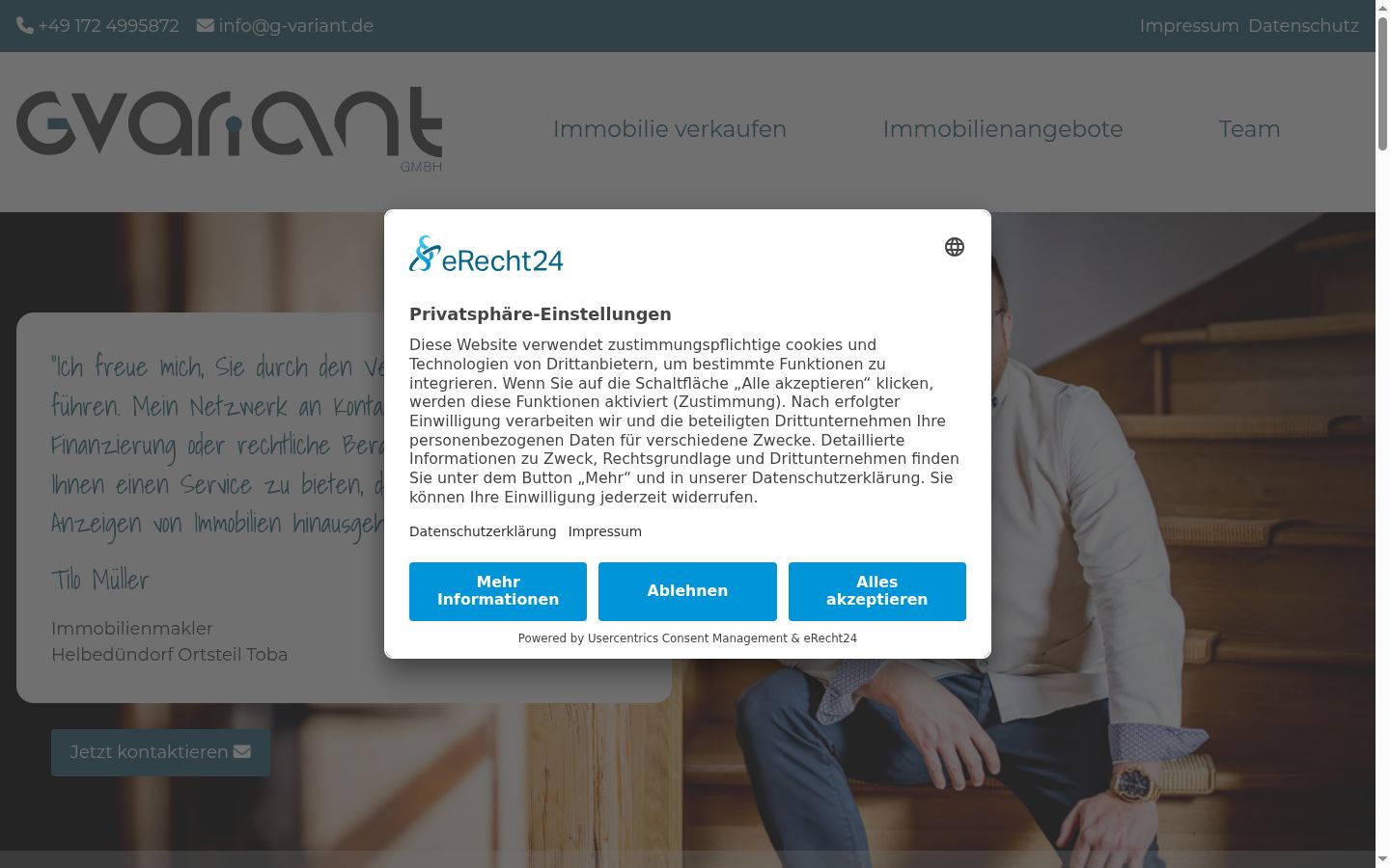 Screenshot del banner di consenso mostrato prima di qualsiasi interazione